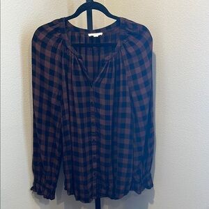 beachlunchlounge Black and Brown Ruffled Blouse